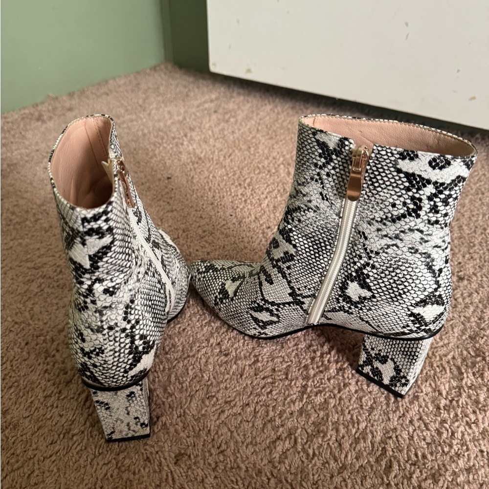 Snakeskin Ankle Boots - Black and White
